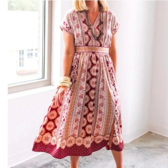 Gal Meets Glam Liza Print Charmeuse Midi Dress 2‎ - Picture 1 of 8